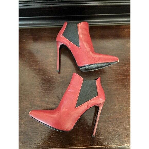 Saint Laurent Zoe Smooth Red Leather Pull On Stiletto Boot Size 34 1/2 - Picture 5 of 10